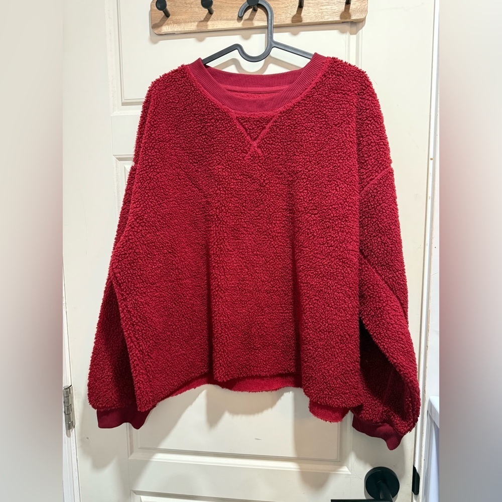 American Eagle Red Sherpa Sweater - Picture 2 of 5